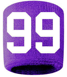 Number 99 Custom Purple w/ White #'s Sweatband Wristband Embroidered Stitched