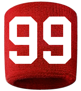 Number 99 Custom Red w/ White #'s Sweatband Wristband Embroidered Stitched