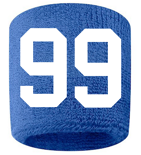 Number 99 Custom Royal Blue w/ White #'s Sweatband Wristband Embroidered Stitched