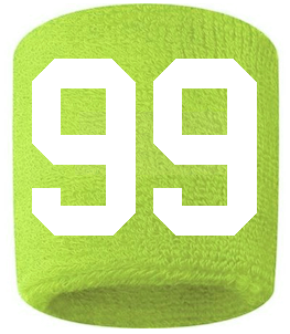Number 99 Custom Volt Neon Lime Green w/ White #'s Sweatband Wristband Embroidered Stitched