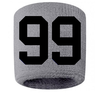 Number 99 Custom Gray w/ Black #'s Sweatband Wristband Embroidered Stitched