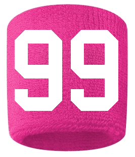 Number 99 Custom Hot Pink w/ White #'s Sweatband Wristband Embroidered Stitched