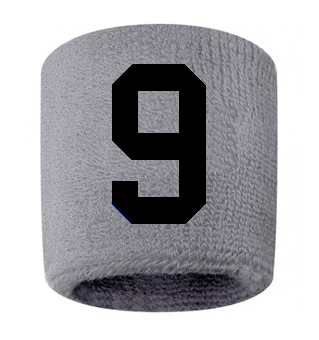 Number 9 Custom Gray w/ Black #'s Sweatband Wristband Embroidered Stitched