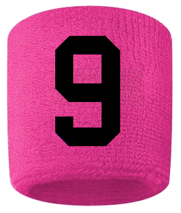 Number 9 Custom Hot Pink w/ Black #'s Sweatband Wristband Embroidered Stitched
