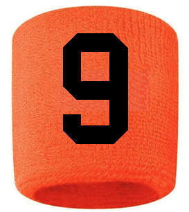 Number 9 Custom Orange w/ Black #'s Sweatband Wristband Embroidered Stitched