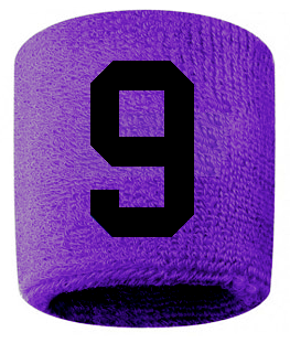 Number 9 Custom Purple w/ Black #'s Sweatband Wristband Embroidered Stitched