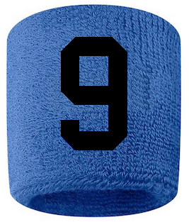 Number 9 Custom Royal Blue w/ Black #'s Sweatband Wristband Embroidered Stitched - SportsJewelryProShop