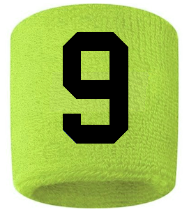 Number 9 Custom Volt Neon Lime Green w/ Black #'s Sweatband Wristband Embroidered Stitched
