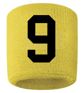 Number 9 Custom Yellow w/ Black #'s Sweatband Wristband Embroidered Stitched