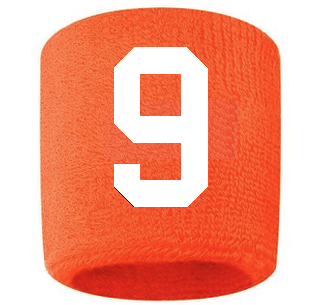 Number 9 Custom Orange w/ White #'s Sweatband Wristband Embroidered Stitched