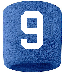 Number 9 Custom Royal Blue w/ White #'s Sweatband Wristband Embroidered Stitched