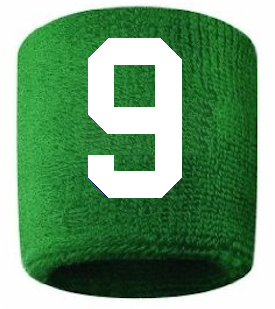 Number 9 Custom Green w/ White #'s Sweatband Wristband Embroidered Stitched