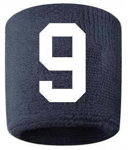 Number 9 Custom Navy Blue w/ White #'s Sweatband Wristband Embroidered Stitched