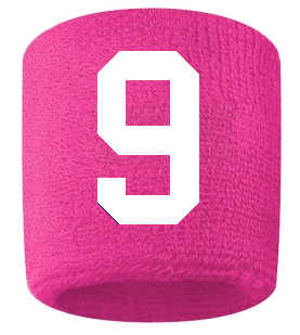 Number 9 Custom Hot Pink w/ White #'s Sweatband Wristband Embroidered Stitched