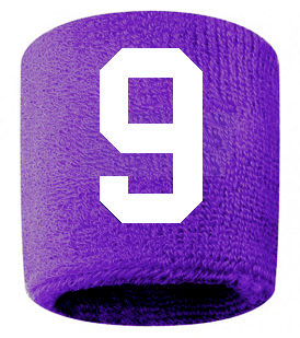 Number 9 Custom Purple w/ White #'s Sweatband Wristband Embroidered Stitched