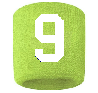 Number 9 Custom Volt Neon Lime Green w/ White #'s Sweatband Wristband Embroidered Stitched
