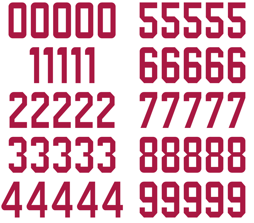 Arizona Cardinals Jersey Style Vinyl Number Decal Sheet Set of 50 #0-9 - Pick Color & Size