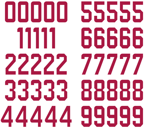 Arizona Cardinals Jersey Style Vinyl Number Decal Sheet Set of 50 #0-9 - Pick Color & Size