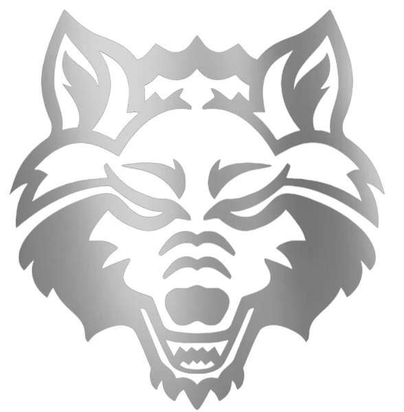 Arkansas State Red Wolves SILVER CHROME MIRROR Team Logo Premium DieCut Vinyl Decal PICK SIZE