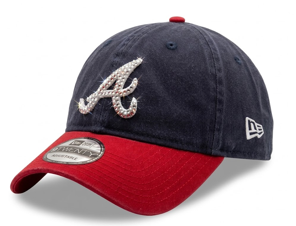 Atlanta Braves Swarovski Crystal Bling Womens Navy Blue Red New Era Adjustable Hat