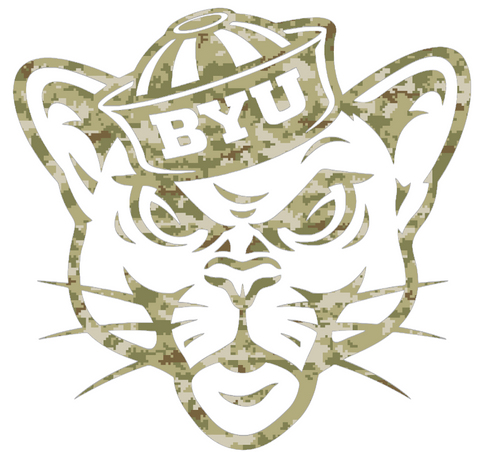 BYU Brigham Young Cougars Mascot Logo Salute to Service Camouflage Camo Vinyl Decal PICK SIZE