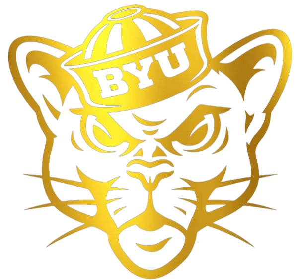 BYU Cougars GOLD CHROME MIRROR Mascot Logo Premium DieCut Vinyl Decal PICK SIZE