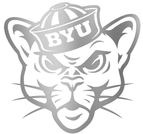 BYU Cougars SILVER CHROME MIRROR Mascot Logo Premium DieCut Vinyl Decal PICK SIZE