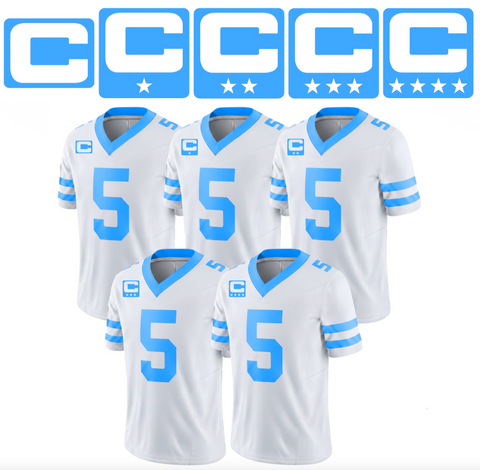 Light Blue Captain C w/ Stars Thermal Iron On - Football Jersey Patch Style Premium DTF Iron On