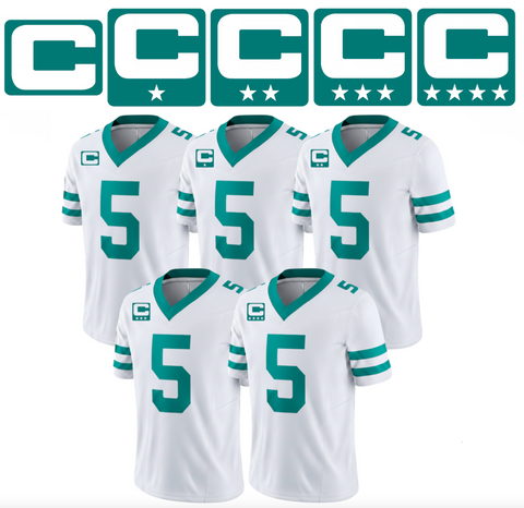 Teal Captain C w/ Stars Thermal Iron On - Football Jersey Patch Style Premium DTF Iron On