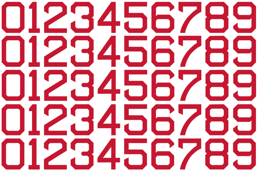 Boston Red Sox Baseball Helmet Jersey Style Vinyl Number Decal Sheet Set of 50 #0-9 - Pick Color & Size