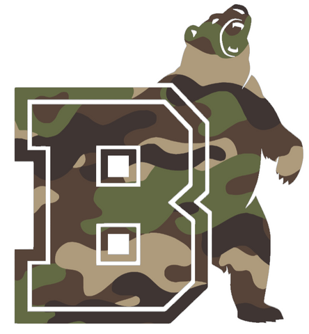 Brown Bears Woodland Camo Camouflage Alternate Team Logo Premium DieCut Vinyl Decal PICK SIZE