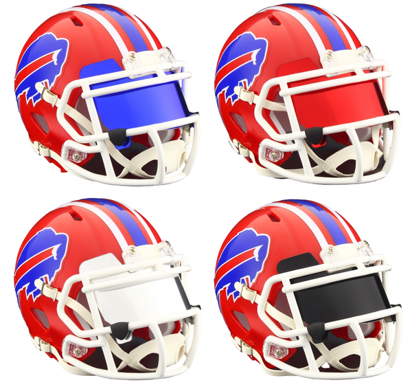 Buffalo Bills Red Retro Throwback Riddell Speed Mini Football Helmet - Build Your Own w/ Custom Color Mini Visor Shield & Color Clips