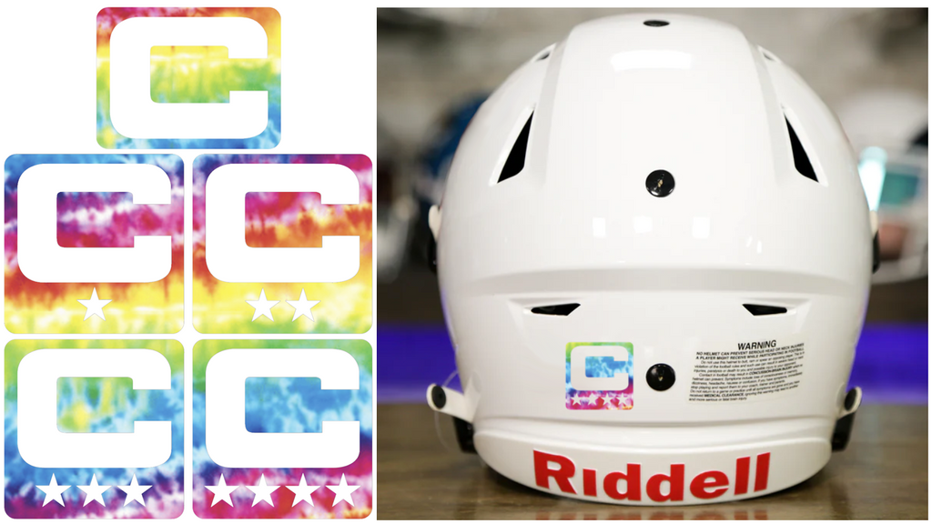 Captain Patch Jersey C Style TIE DYE Crucial Catch Cancer Football Helmet Decal - Perfect for Adult & Youth Full Size Football Helmets