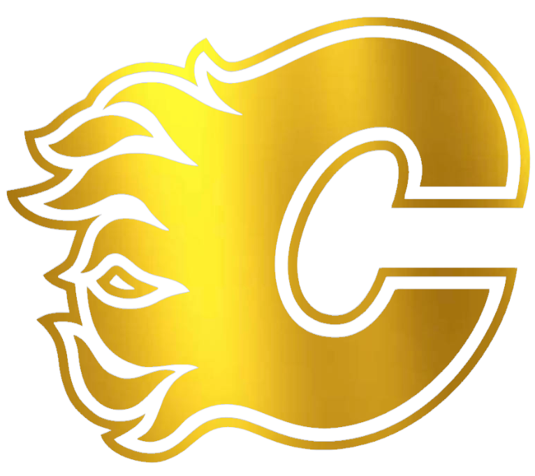 Calgary Flames GOLD CHROME MIRROR Team Logo Premium DieCut Vinyl Decal PICK SIZE
