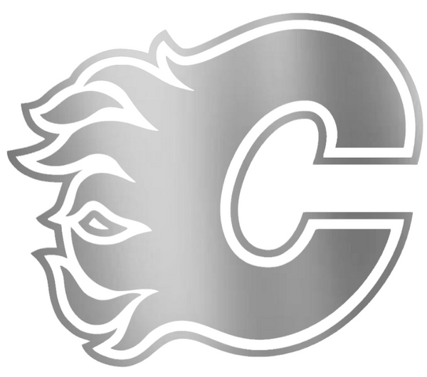 Calgary Flames SILVER CHROME MIRROR Team Logo Premium DieCut Vinyl Decal PICK SIZE