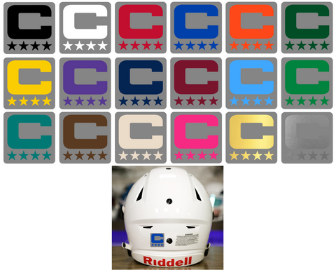 Dual Color Gray Captain Patch Jersey C Style Football Helmet Decal - Perfect for Adult & Youth Full Size Football Helmets - PICK COLOR
