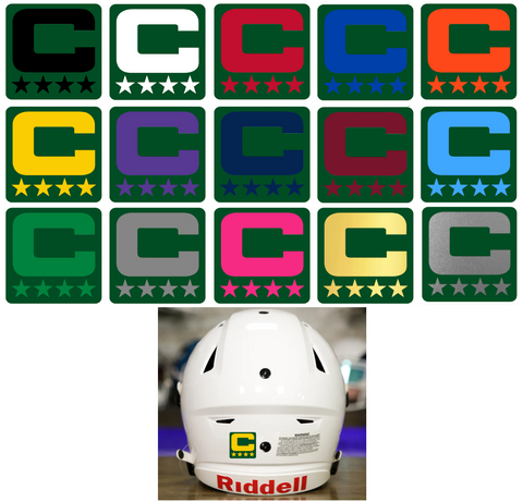 Dual Color Green Captain Patch Jersey C Style Football Helmet Decal - Perfect for Adult & Youth Full Size Football Helmets - PICK COLOR