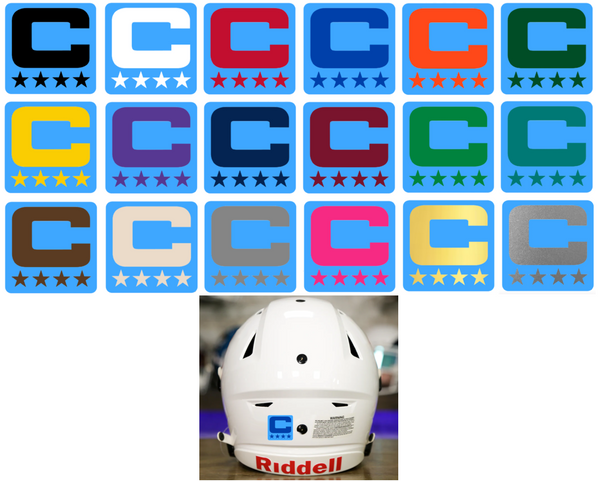 Dual Color Light Blue Captain Patch Jersey C Style Football Helmet Decal - Perfect for Adult & Youth Full Size Football Helmets - PICK COLOR