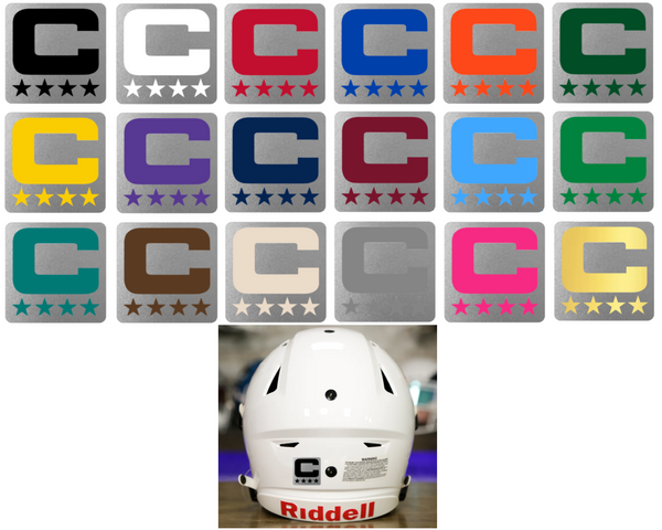 Dual Color Metallic Silver Captain Patch Jersey C Style Football Helmet Decal - Perfect for Adult & Youth Full Size Football Helmets - PICK COLOR