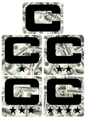Dual Color Money Print Captain Patch Jersey C Style Football Helmet Decal - Perfect for Adult & Youth Full Size Football Helmets - PICK COLOR