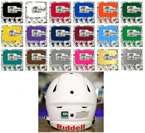 Dual Color Money Print Captain Patch Jersey C Style Football Helmet Decal - Perfect for Adult & Youth Full Size Football Helmets - PICK COLOR