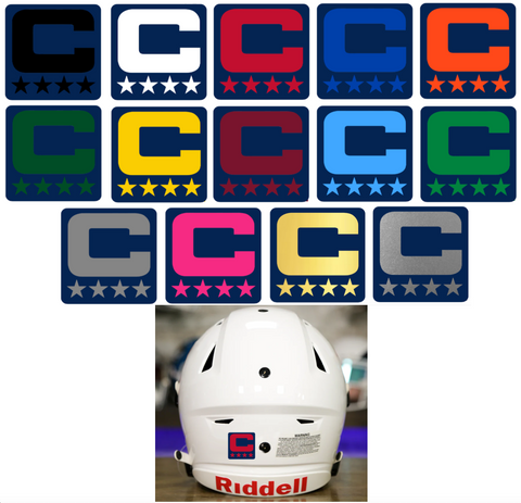 Dual Color Navy Blue Captain Patch Jersey C Style Football Helmet Decal - Perfect for Adult & Youth Full Size Football Helmets - PICK COLOR