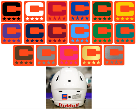 Dual Color Orange Captain Patch Jersey C Style Football Helmet Decal - Perfect for Adult & Youth Full Size Football Helmets - PICK COLOR
