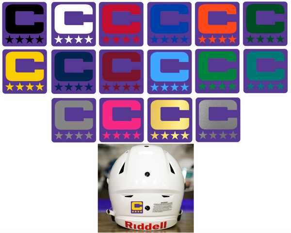 Dual Color Purple Captain Patch Jersey C Style Football Helmet Decal - Perfect for Adult & Youth Full Size Football Helmets - PICK COLOR