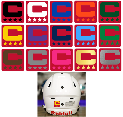 Dual Color Red Captain Patch Jersey C Style Football Helmet Decal - Perfect for Adult & Youth Full Size Football Helmets - PICK COLOR