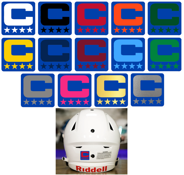 Dual Color Royal Blue Captain Patch Jersey C Style Football Helmet Decal - Perfect for Adult & Youth Full Size Football Helmets - PICK COLOR