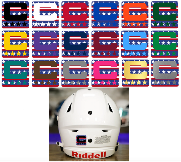 Dual Color Stars & Stripes USA Captain Patch Jersey C Style Football Helmet Decal - Perfect for Adult & Youth Full Size Football Helmets - PICK COLOR