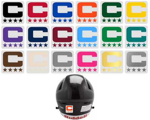Dual Color White Captain Patch Jersey C Style Football Helmet Decal - Perfect for Adult & Youth Full Size Football Helmets - PICK COLOR