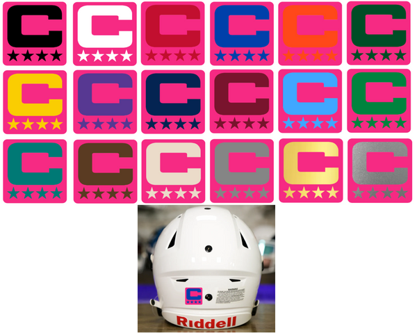 Dual Color Hot Pink Captain Patch Jersey C Style Football Helmet Decal - Perfect for Adult & Youth Full Size Football Helmets - PICK COLOR