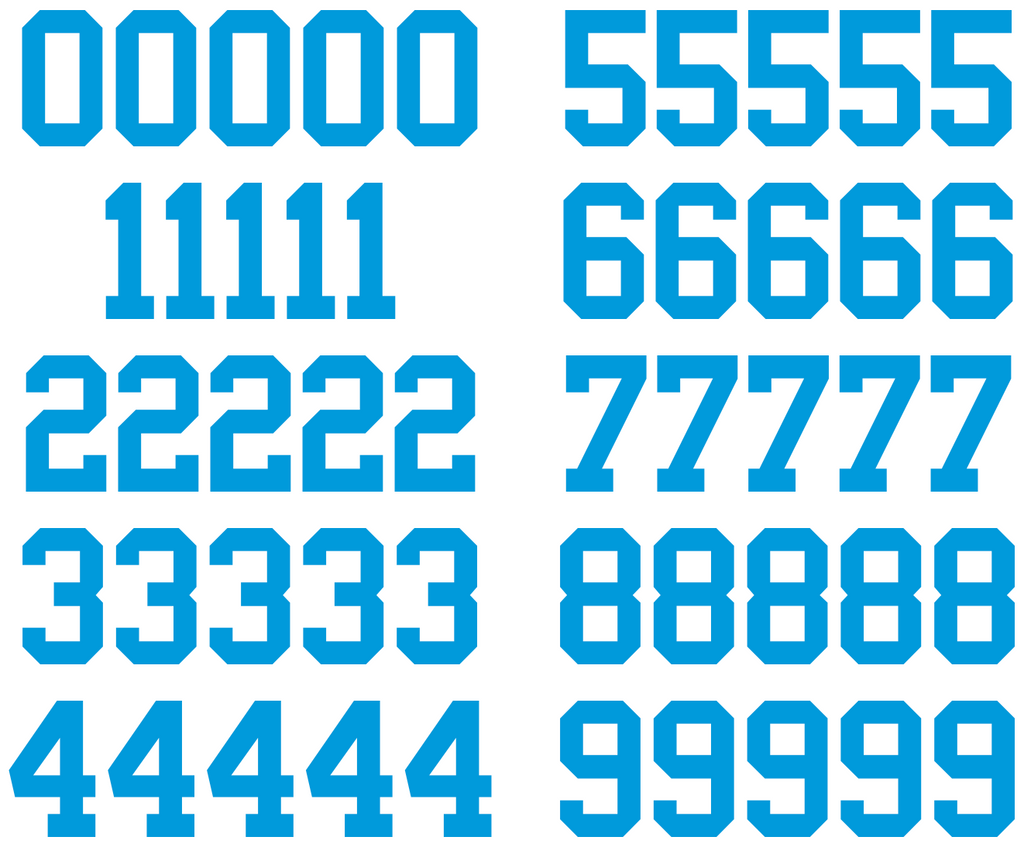 Carolina Panthers Jersey Style Vinyl Number Decal Sheet Set of 50 #0-9 - Pick Color & Size